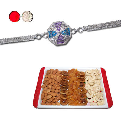 "Rakhi - SIL-6040 A (Single Rakhi) , Dryfruit Thali - RD1000 - Click here to View more details about this Product